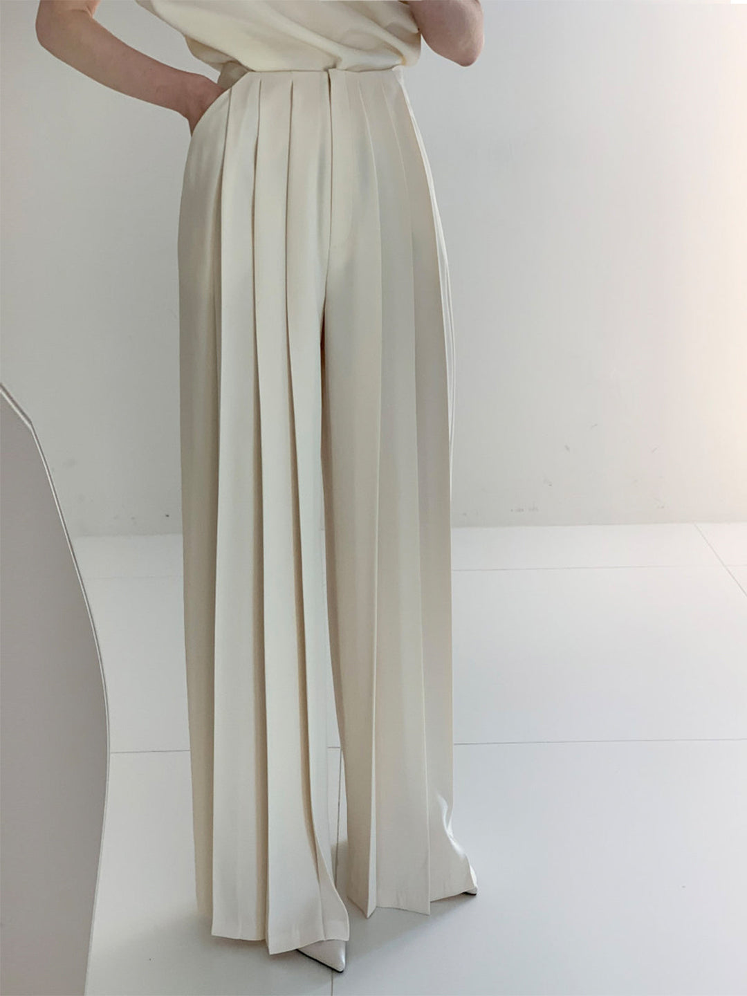 Pantalons Larges Taille Haute Plissés