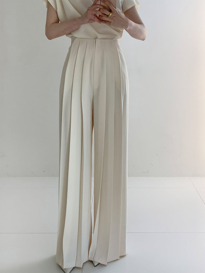 Pantalons Larges Taille Haute Plissés