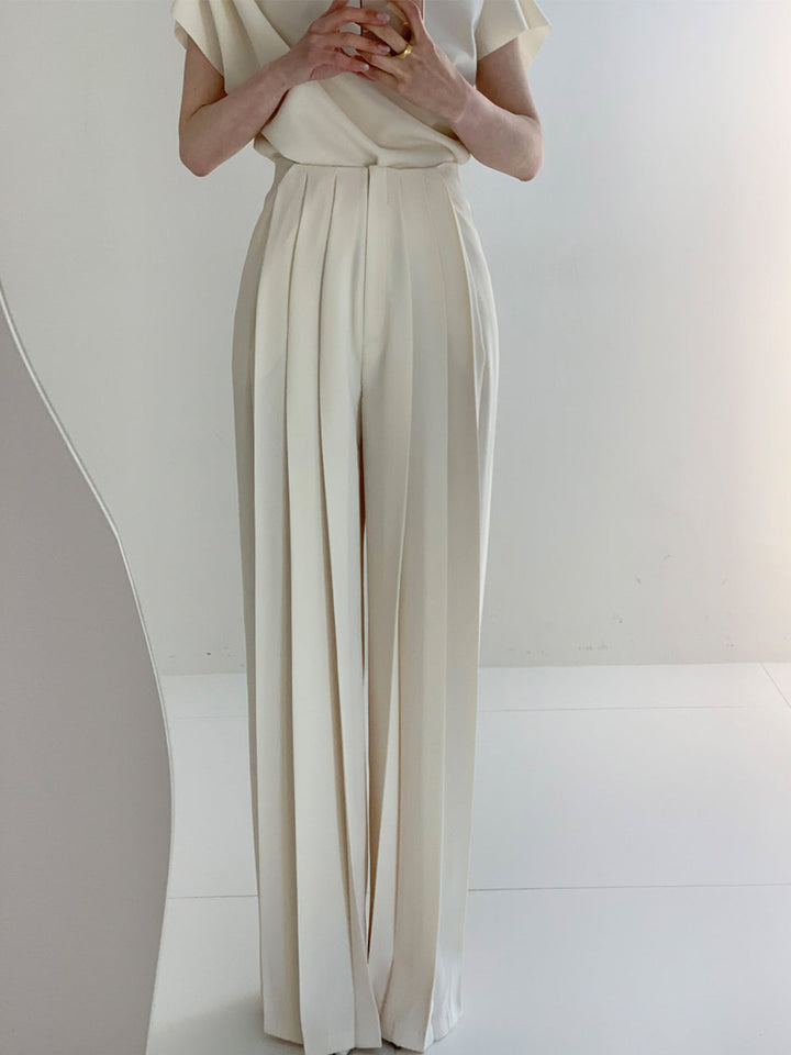 Pantalons Larges Taille Haute Plissés