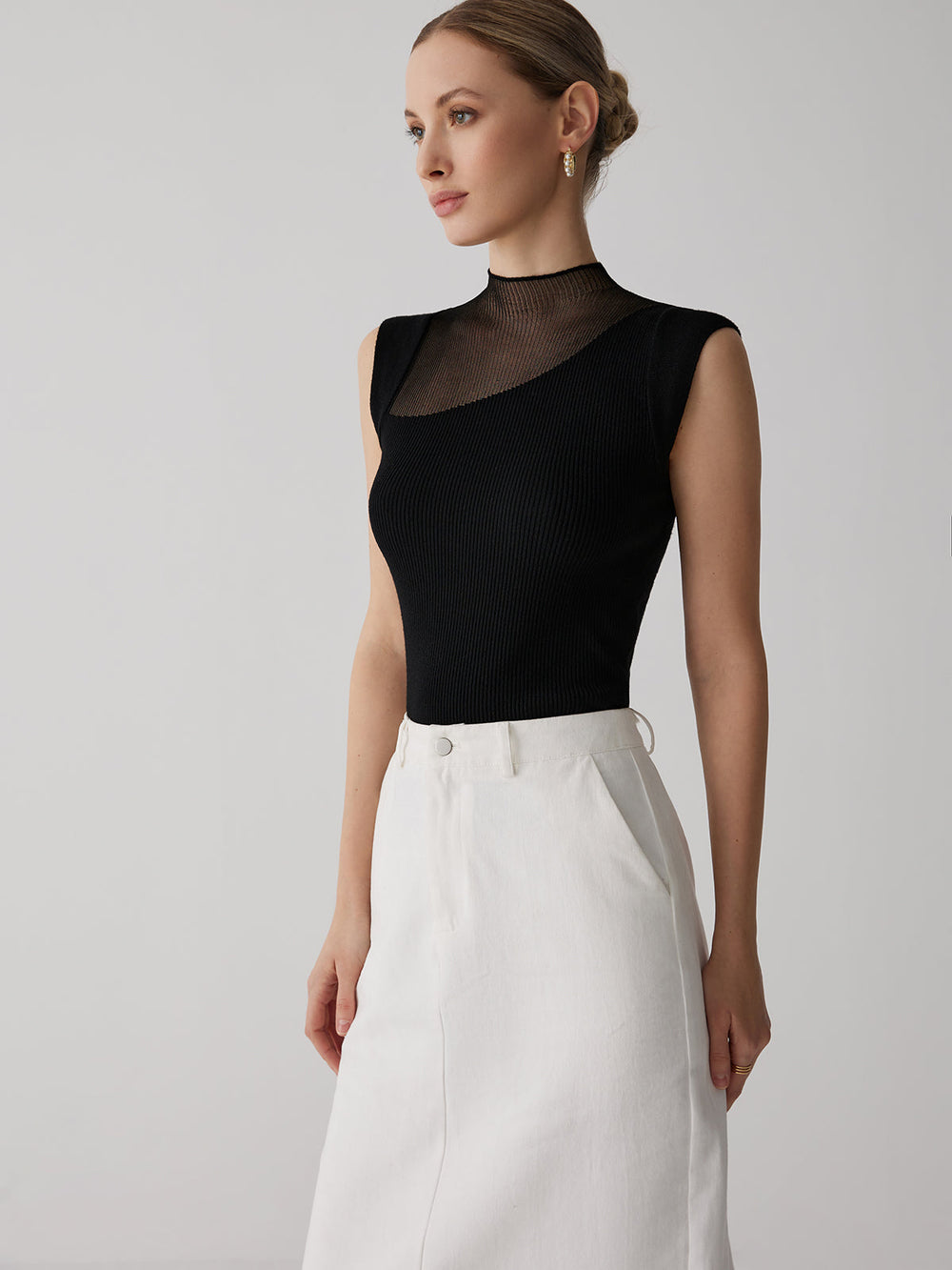 Haut sans manches patchwork en mesh