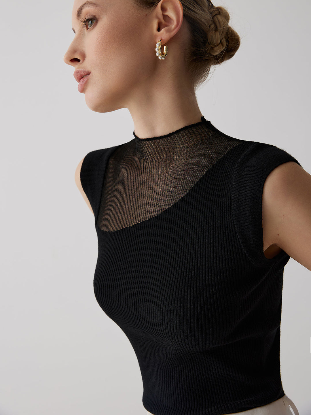 Haut sans manches patchwork en mesh