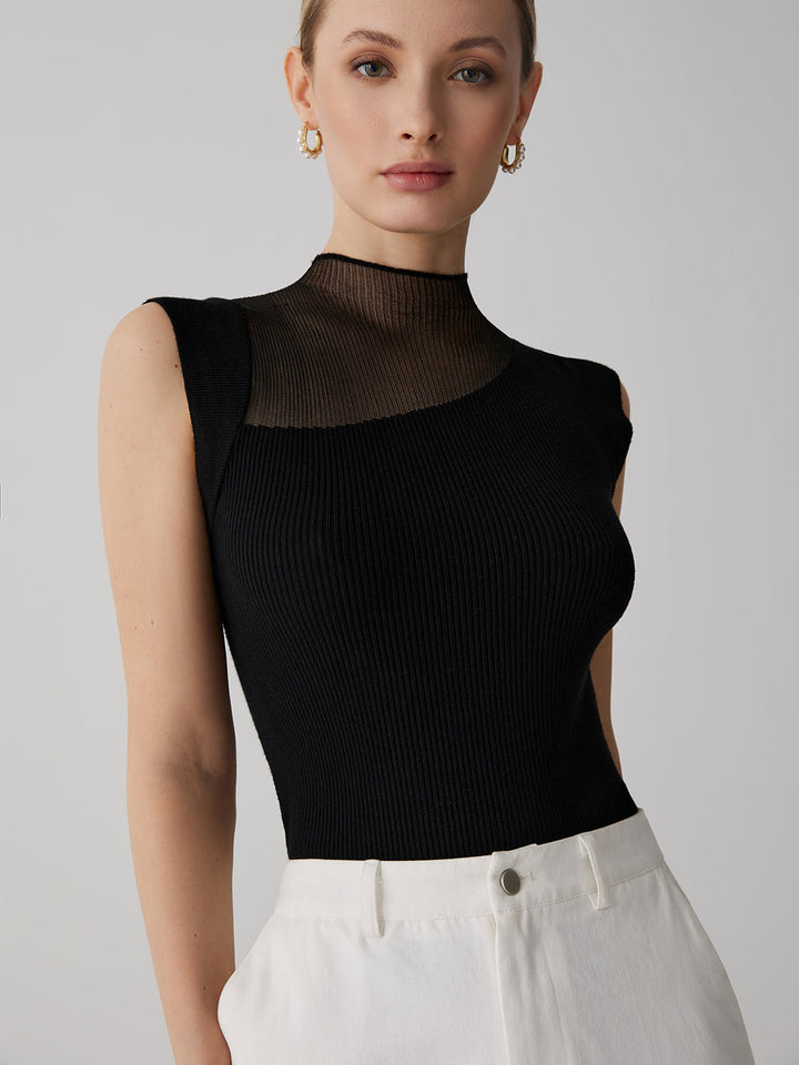 Haut sans manches patchwork en mesh