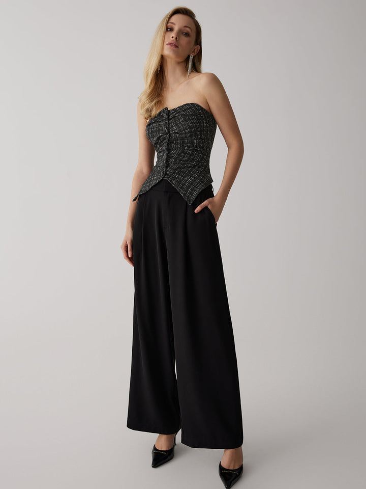 Haut bustier noué en tweed avec boutons