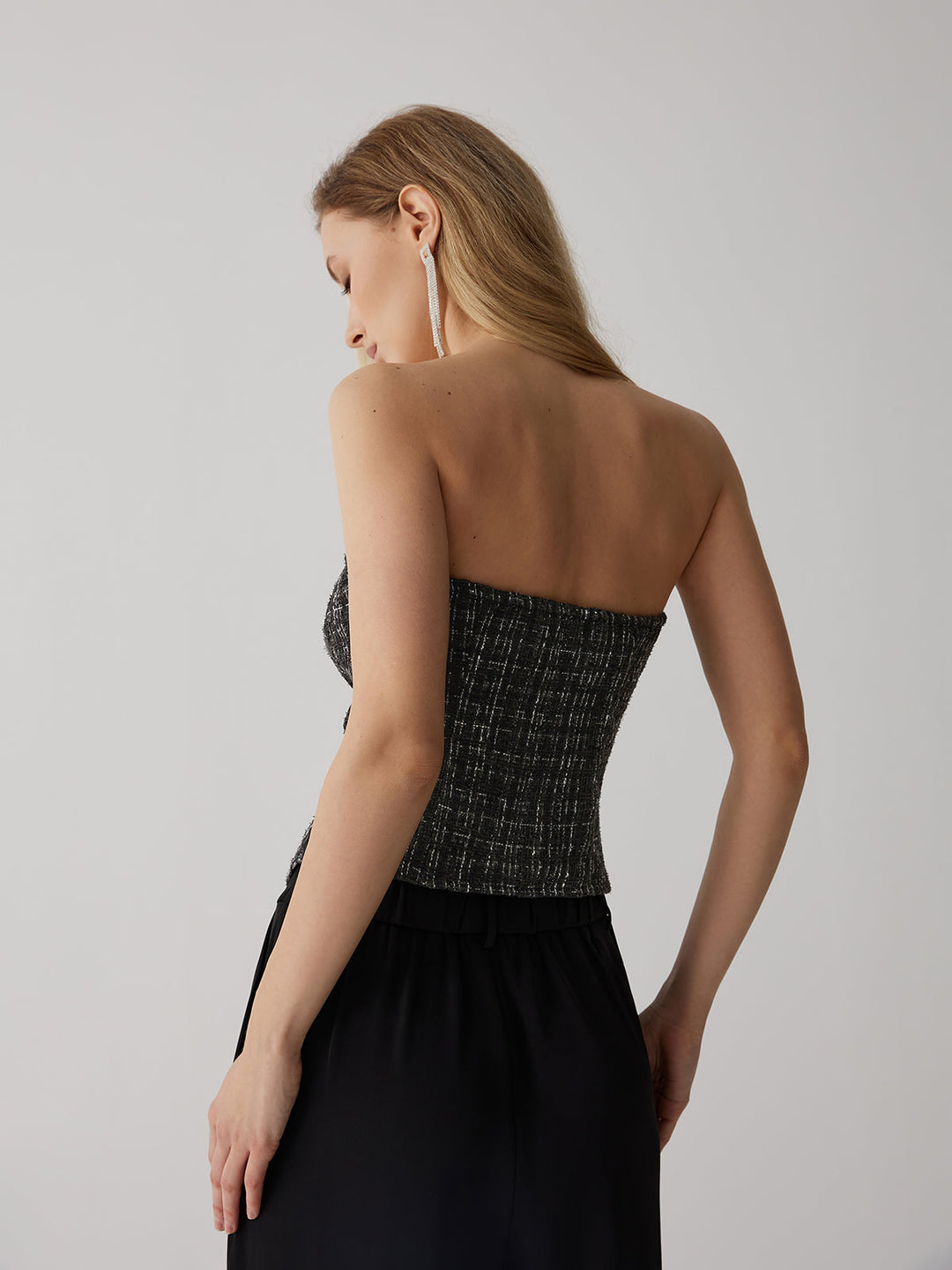 Haut bustier noué en tweed avec boutons