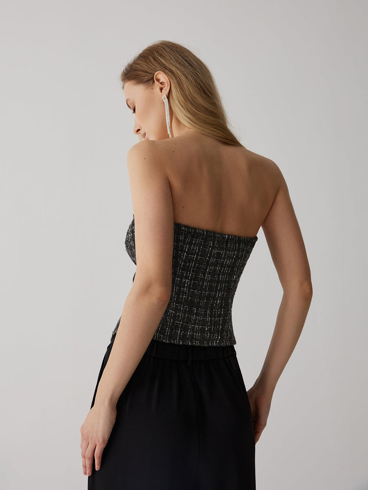 Haut bustier noué en tweed avec boutons