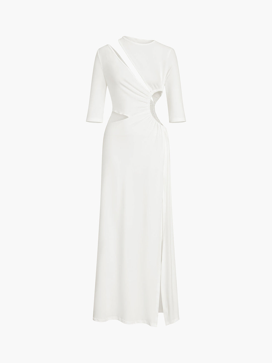 Robe Longue Tricotée Dénudée Ruchée