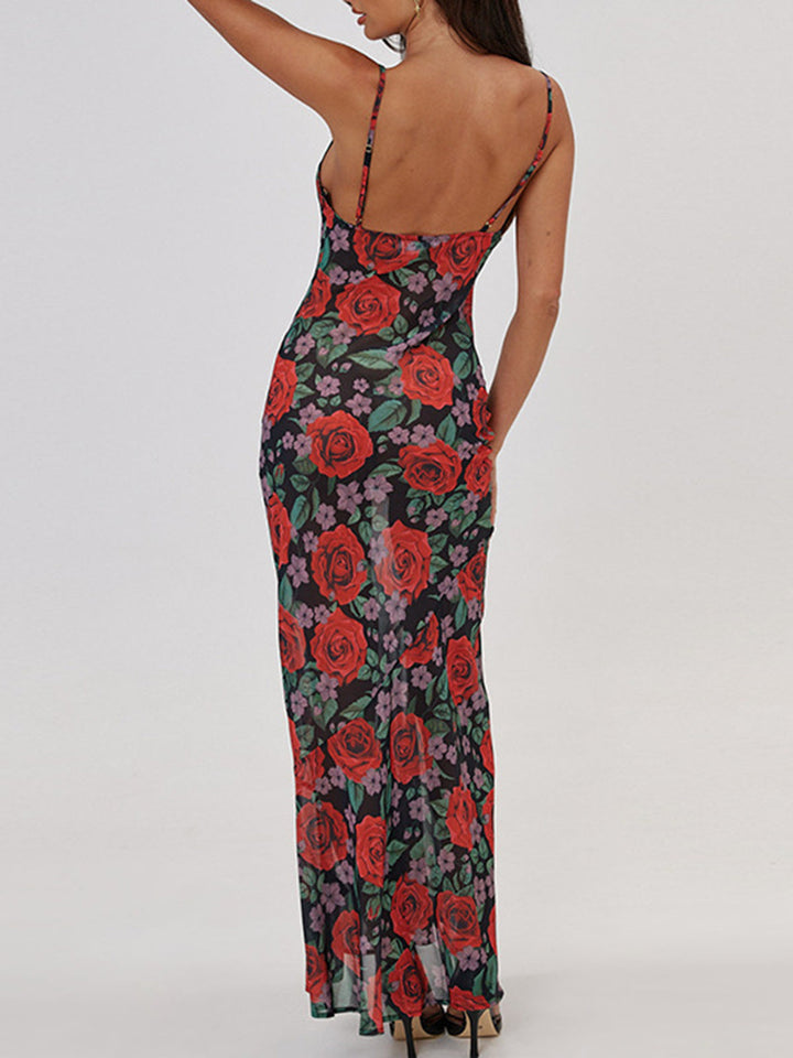 Robe Longue à Imprimé Floral Semi-Transparente