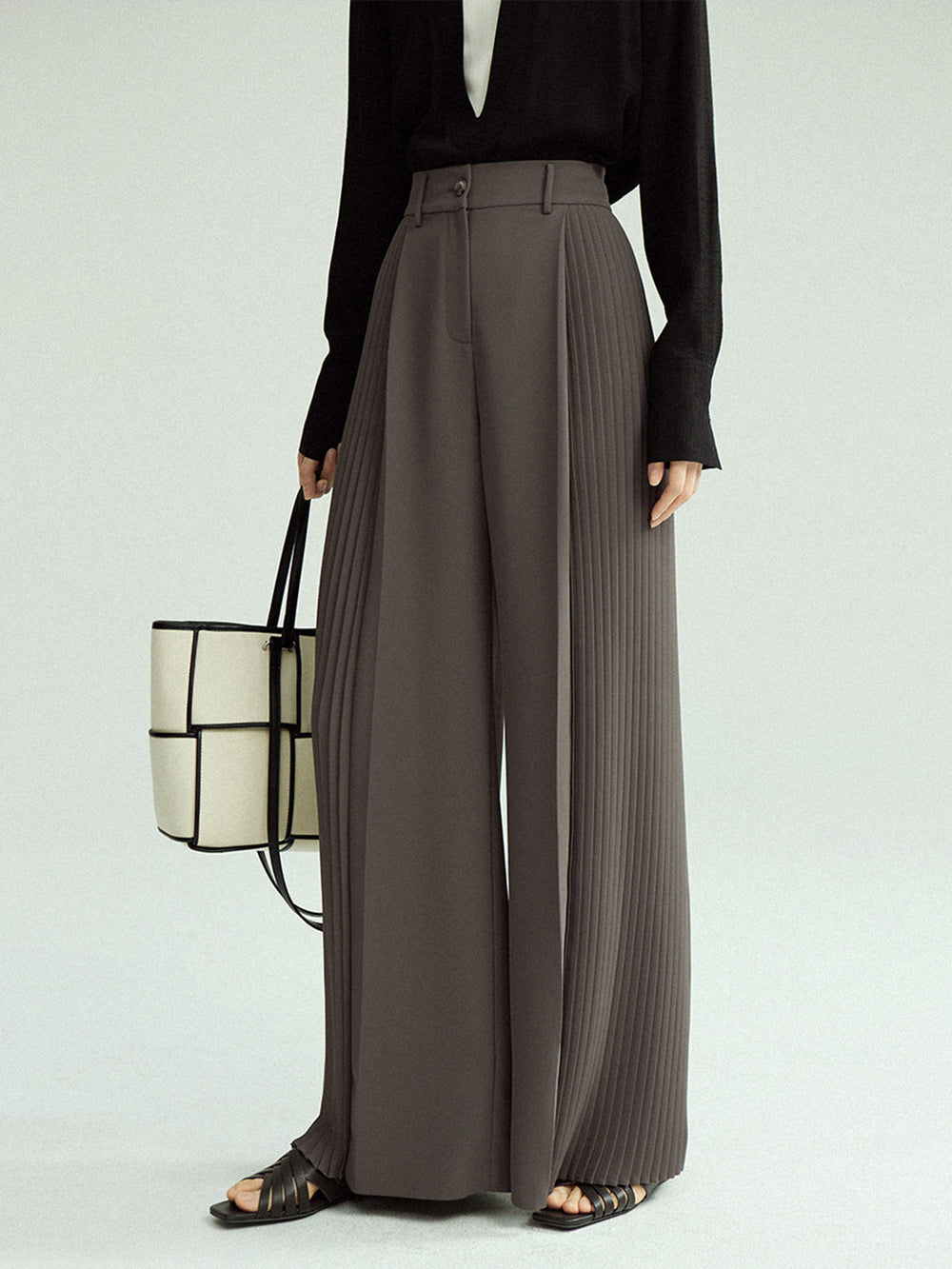 Pantalons Larges Plissés Sans Ceinture
