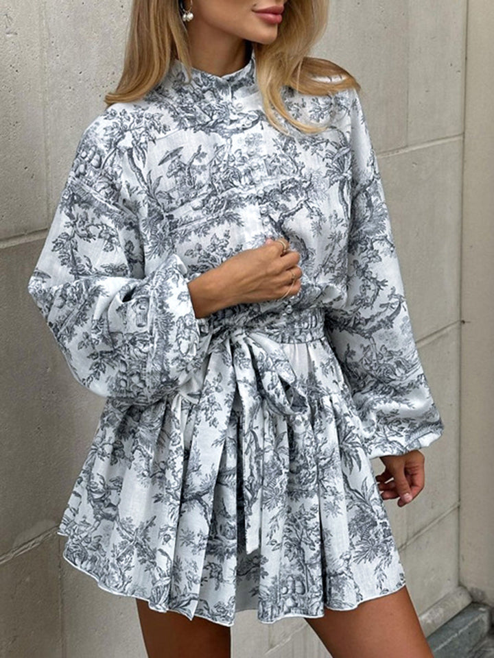 Robe Courte Trapèze à Nouer Imprimé Aquarelle