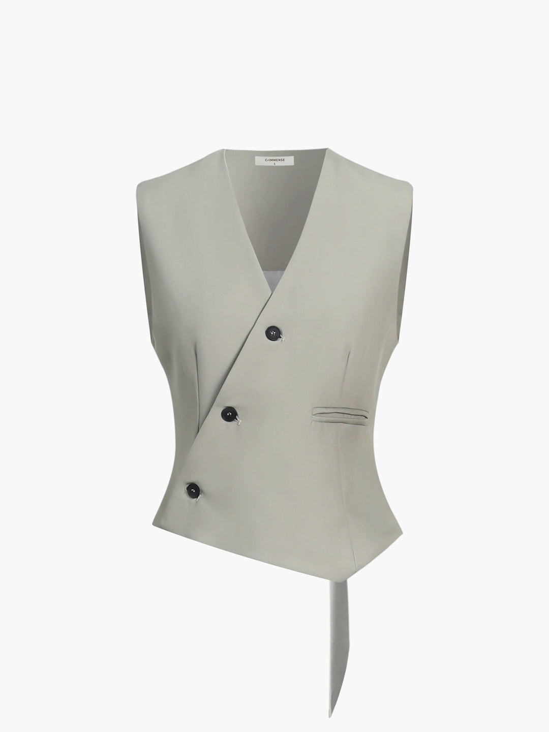 Gilet sans manches asymétrique vert grisâtre avec bouton
