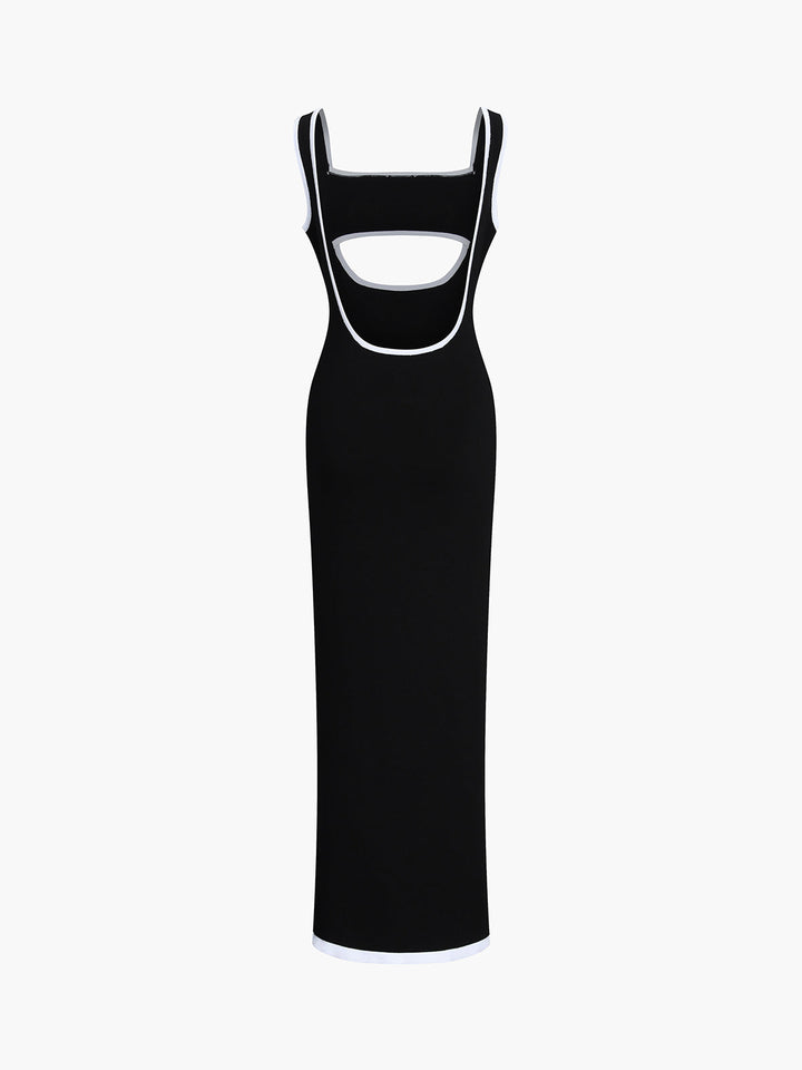 Robe Pull Longue à Découpes et Bordures Contrastées