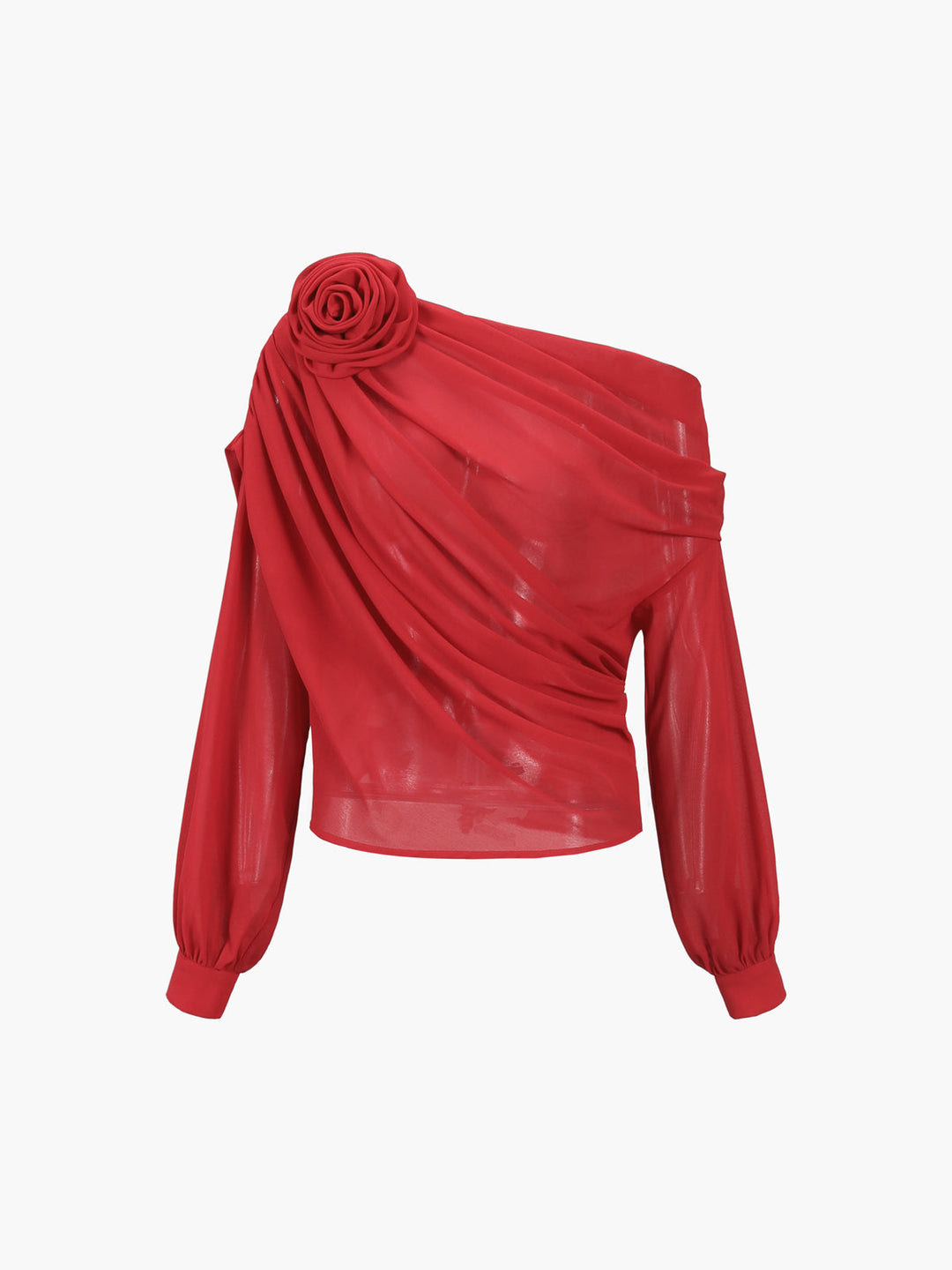 Blouse asymétrique à épaules dénudées en mousseline semi-transparente