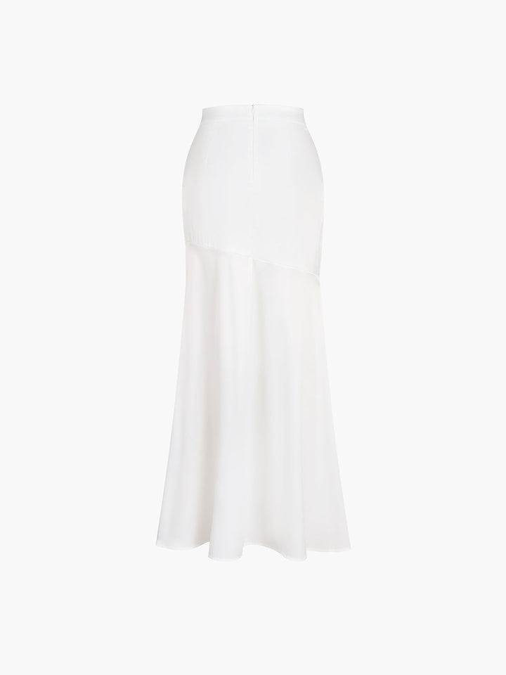 Jupe Maxi fendue en patchwork de satin