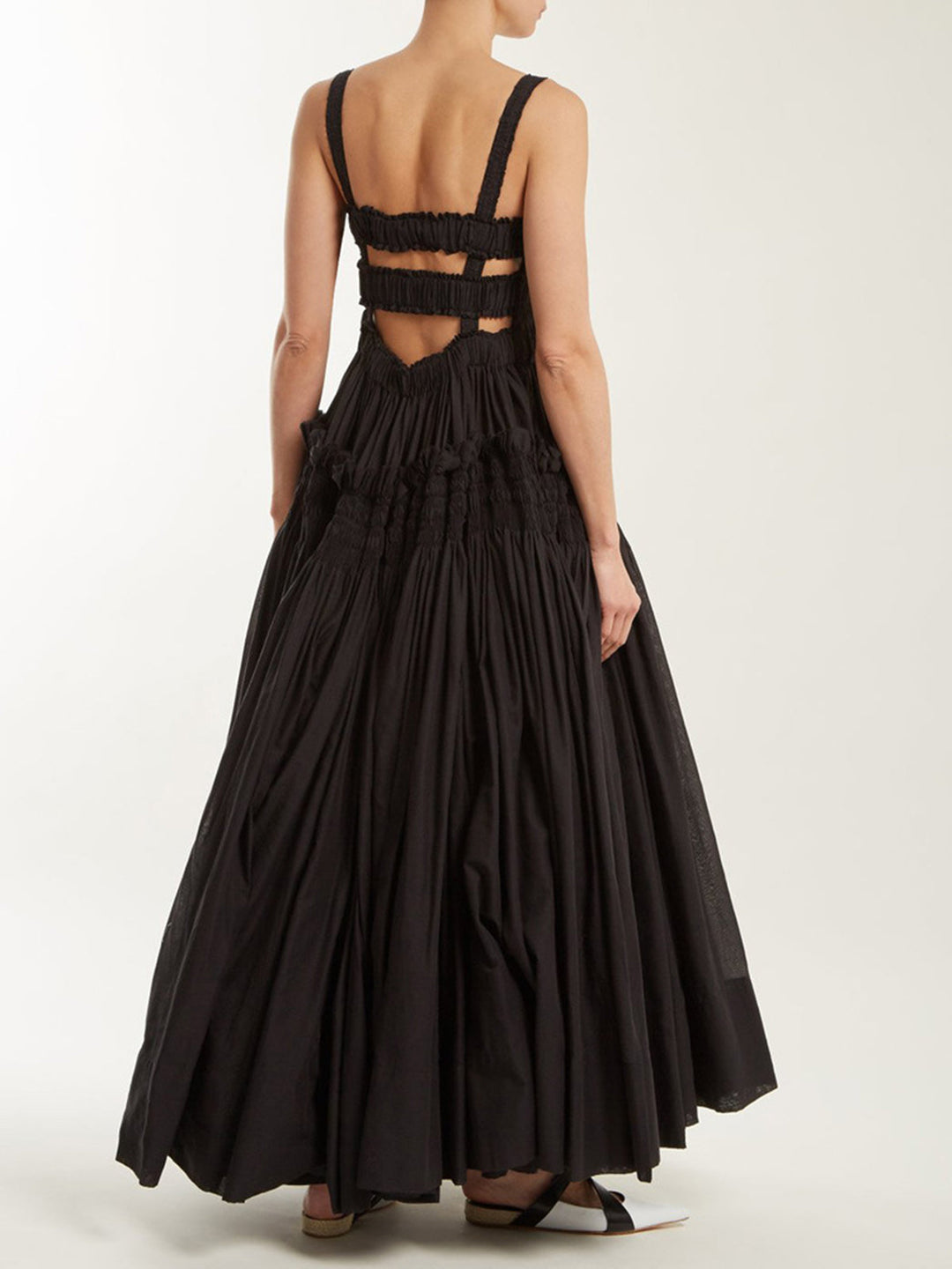 Robe Longue à Bretelles Plissées
