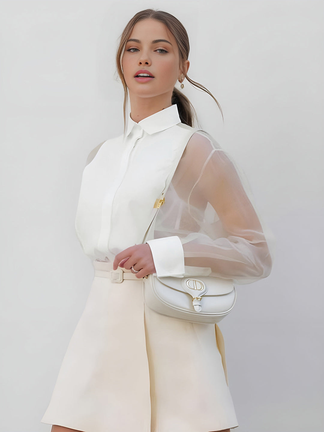 Chemise en organza à manches bouffantes semi-transparentes