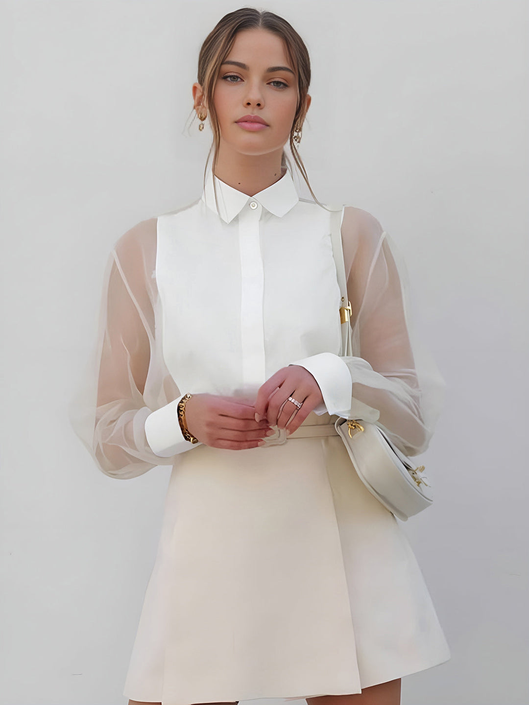 Chemise en organza à manches bouffantes semi-transparentes