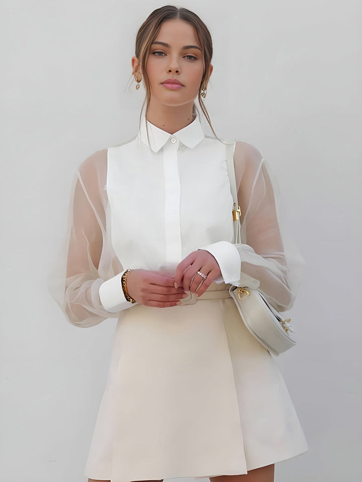 Chemise en organza à manches bouffantes semi-transparentes