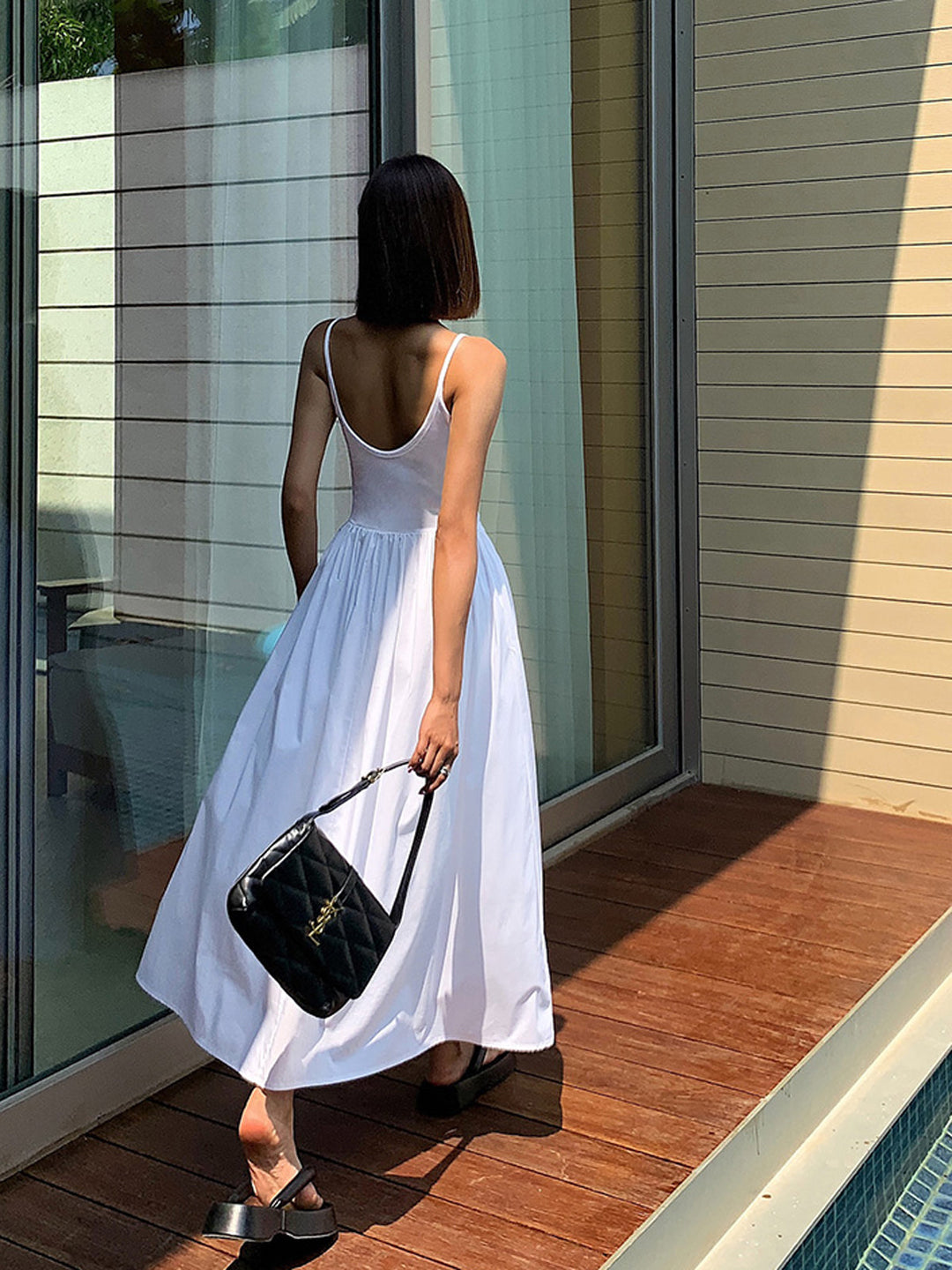 Robe Mi-Longue en Coton Patchwork avec Poches