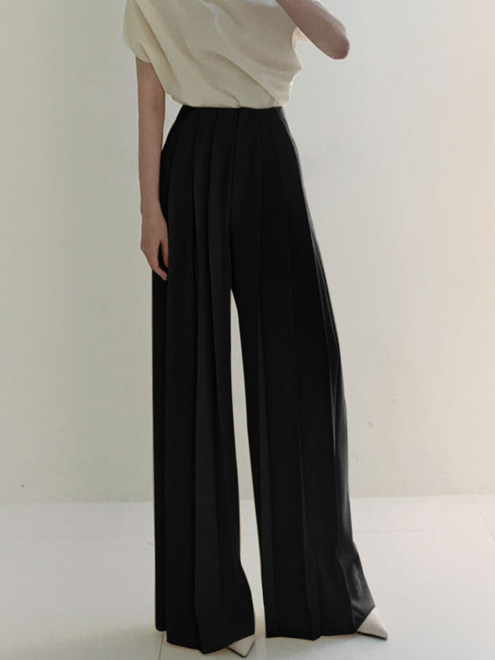 Pantalons Larges Taille Haute Plissés