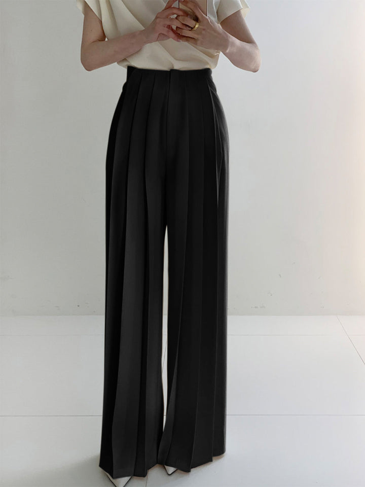 Pantalons Larges Taille Haute Plissés