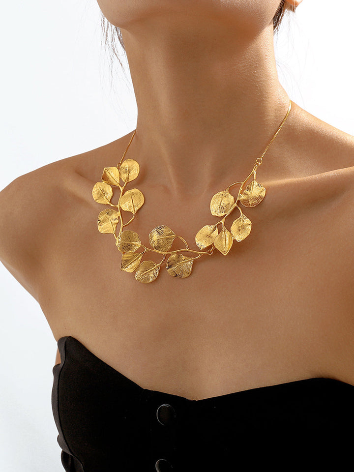 Collier Vintage Feuille en Alliage