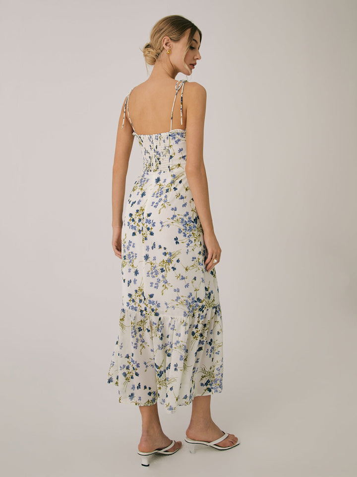 Robe Longue Cami Fleurie à Volants