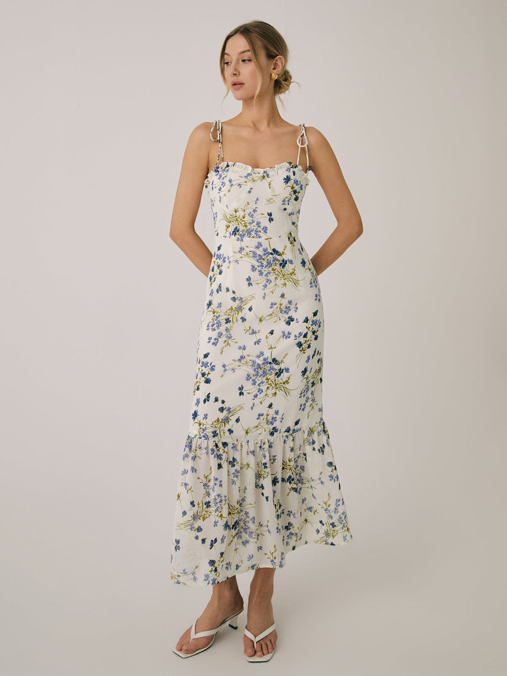 Robe Longue Cami Fleurie à Volants
