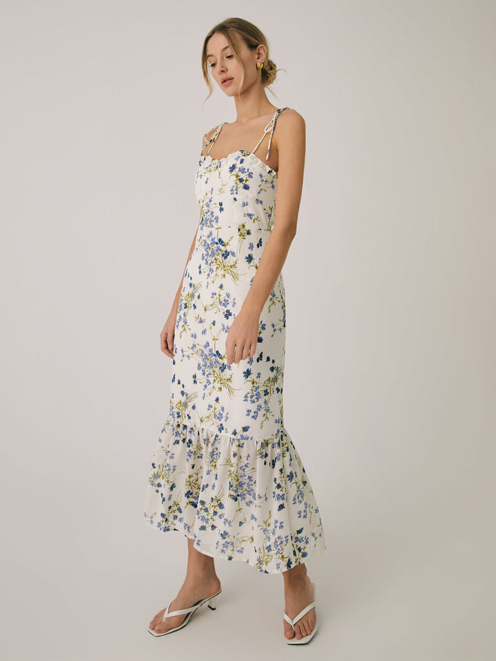 Robe Longue Cami Fleurie à Volants