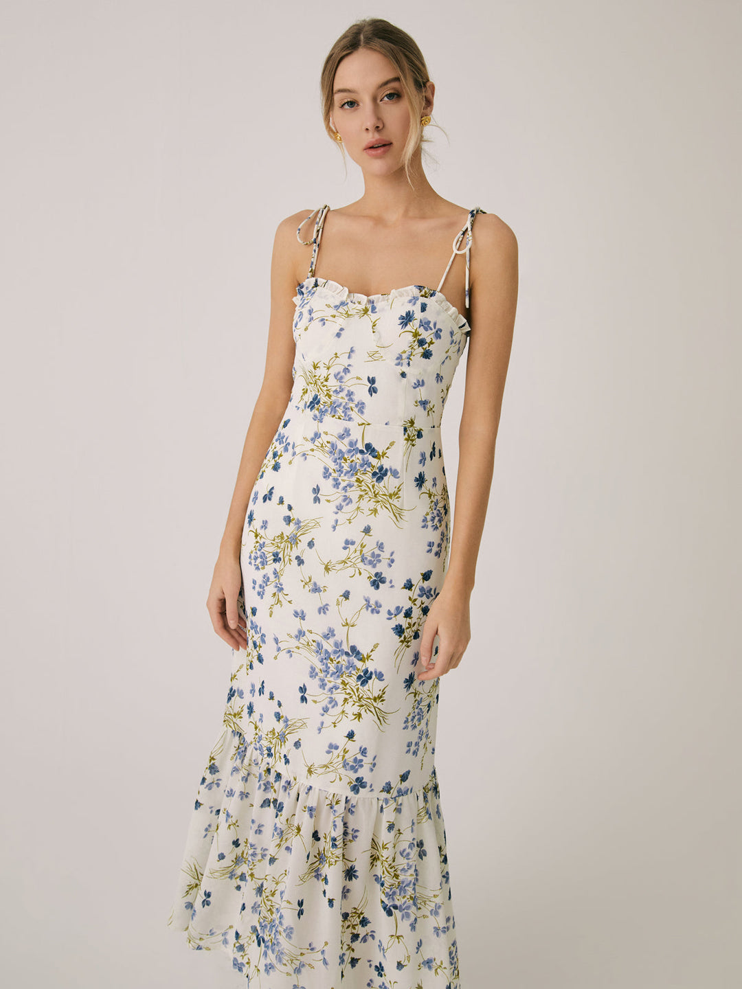 Robe Longue Cami Fleurie à Volants