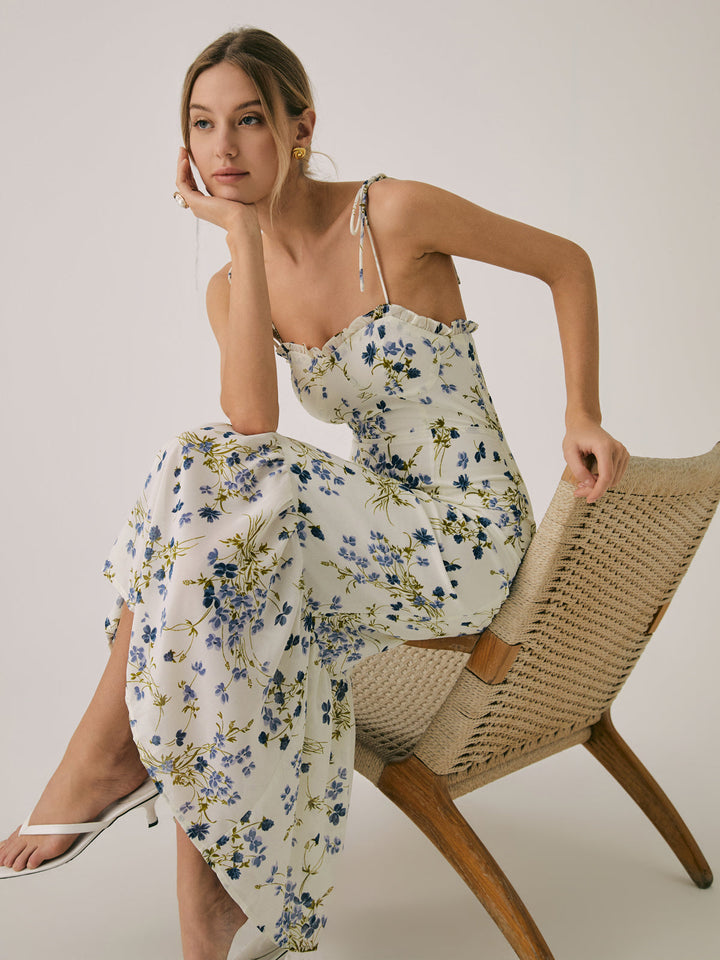 Robe Longue Cami Fleurie à Volants
