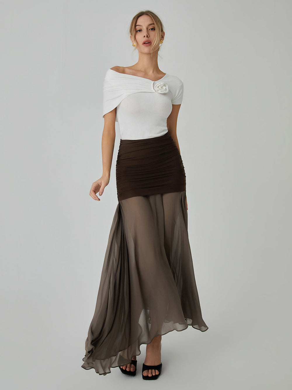 Jupe Longue Satinée Transparente en Voile