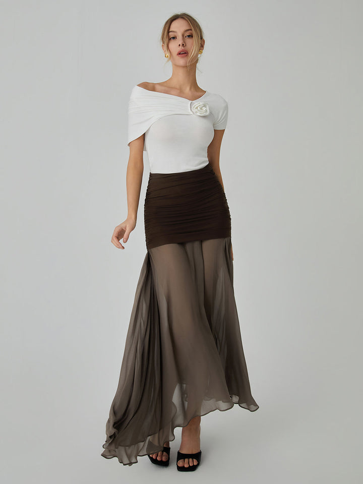 Jupe Longue Satinée Transparente en Voile