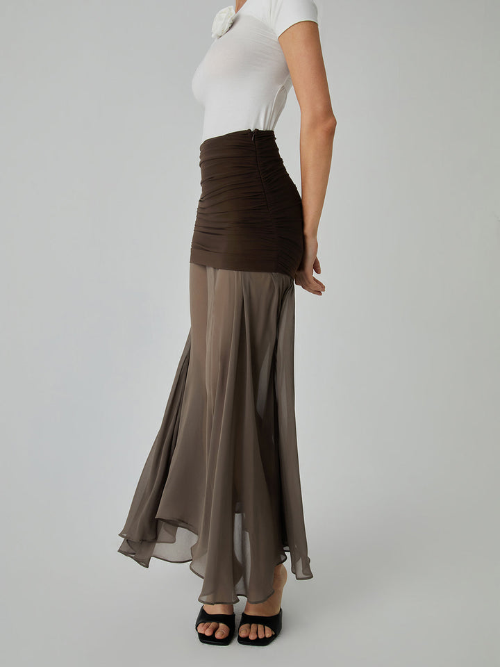 Jupe Longue Satinée Transparente en Voile