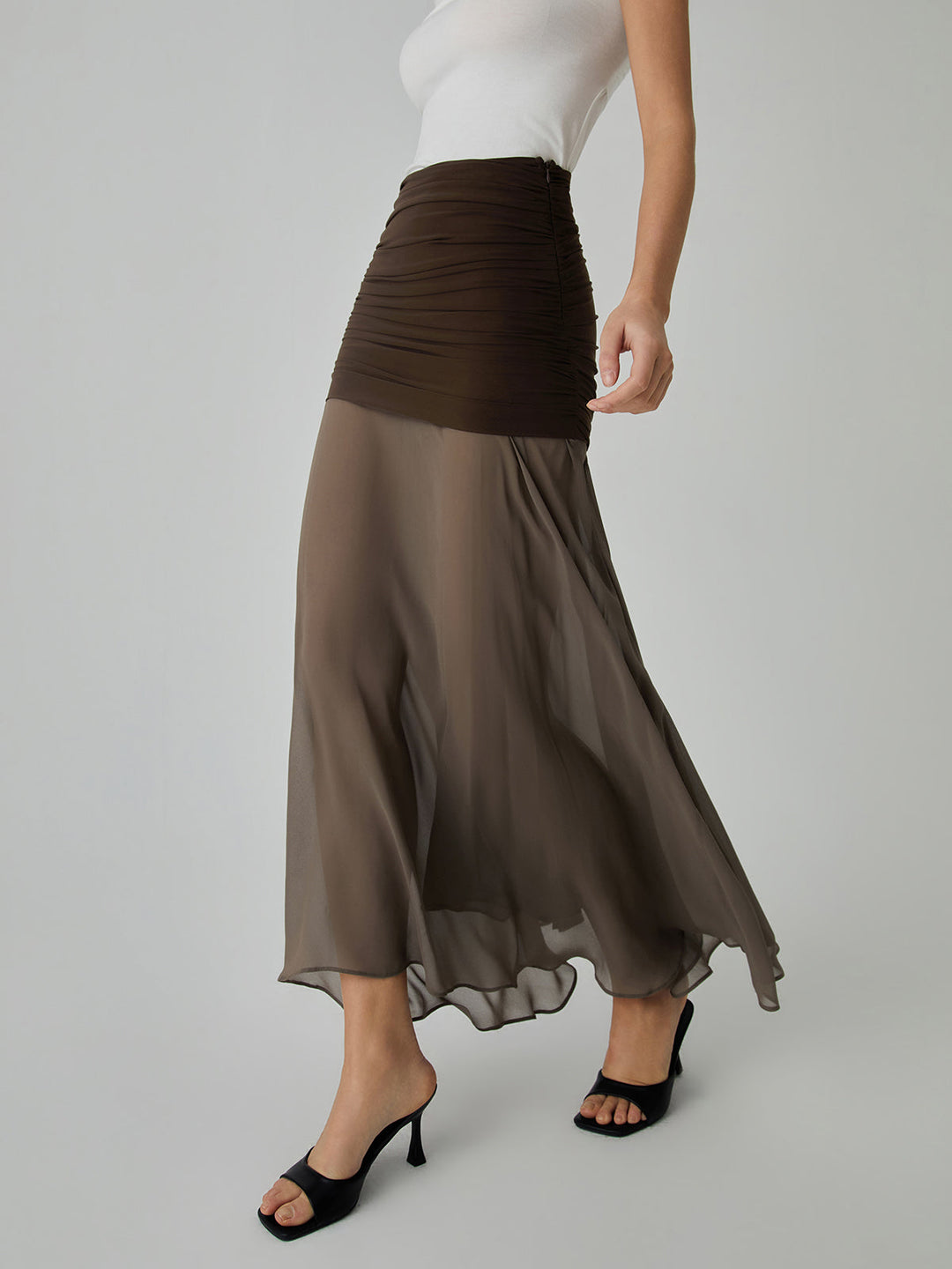 Jupe Longue Satinée Transparente en Voile