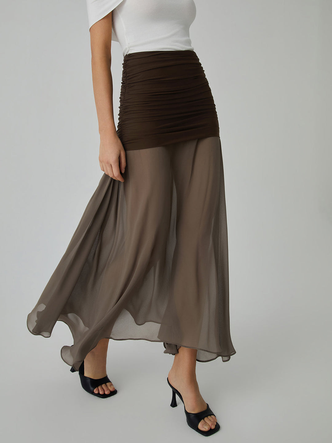 Jupe Longue Satinée Transparente en Voile