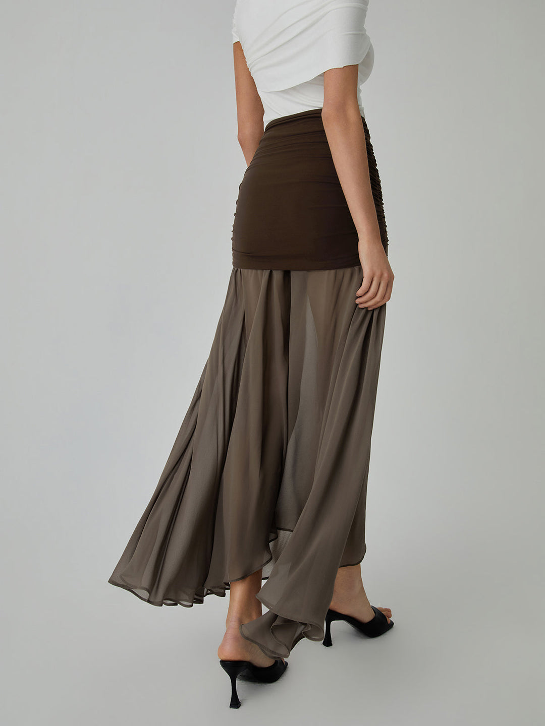 Jupe Longue Satinée Transparente en Voile