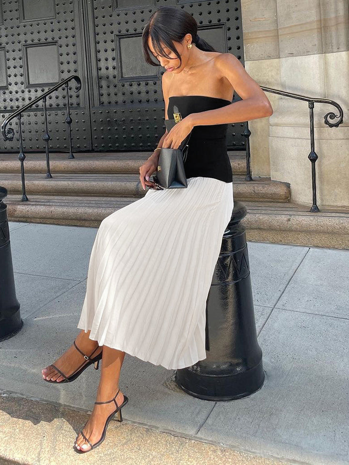 Robe Longue Plissée Sans Manches
