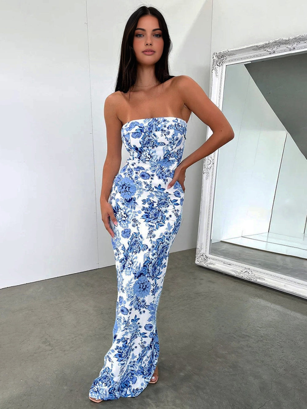 Robe Longue Imprimé Multi Fleurs Fendue