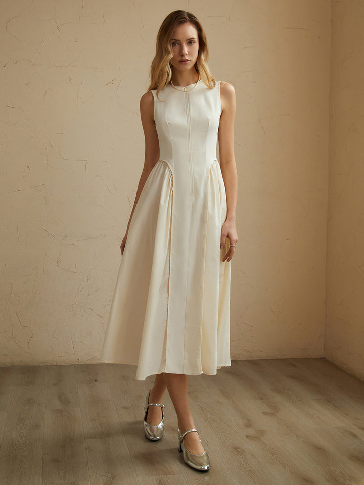 Robe Mi-longue Sans Manches à Poches Plissées