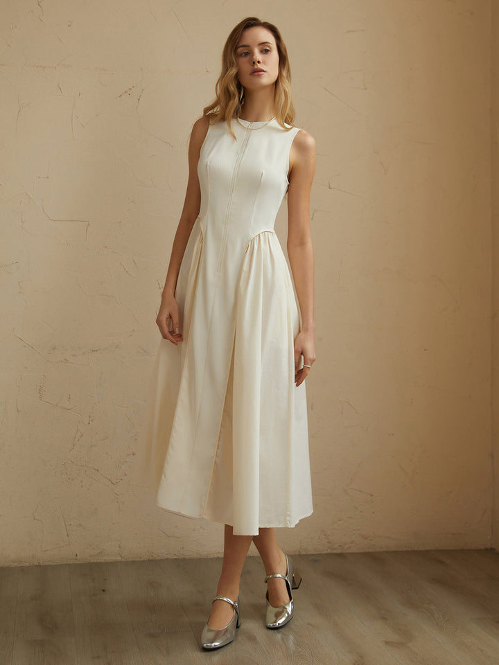 Robe Mi-longue Sans Manches à Poches Plissées