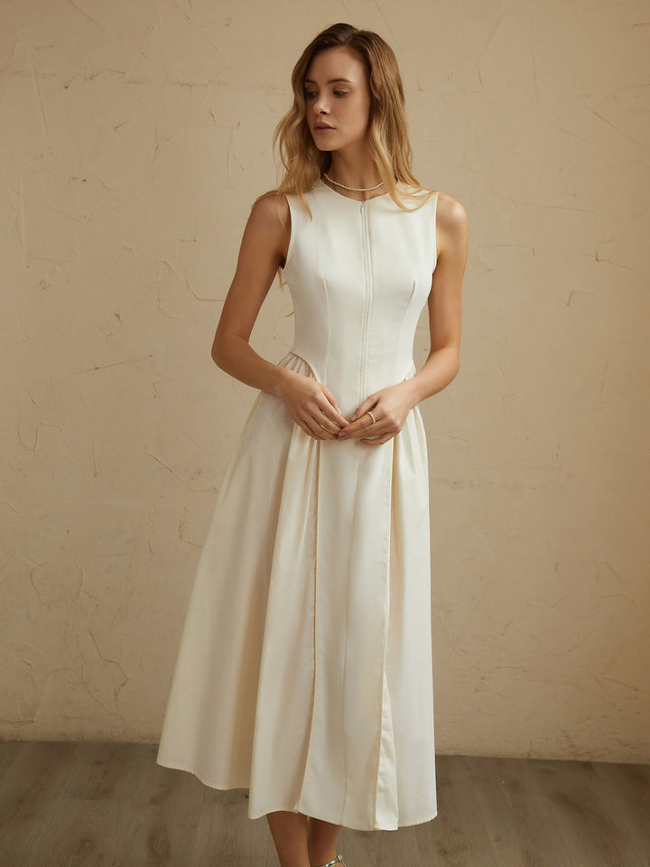 Robe Mi-longue Sans Manches à Poches Plissées