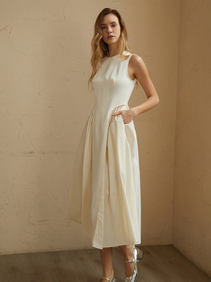 Robe Mi-longue Sans Manches à Poches Plissées