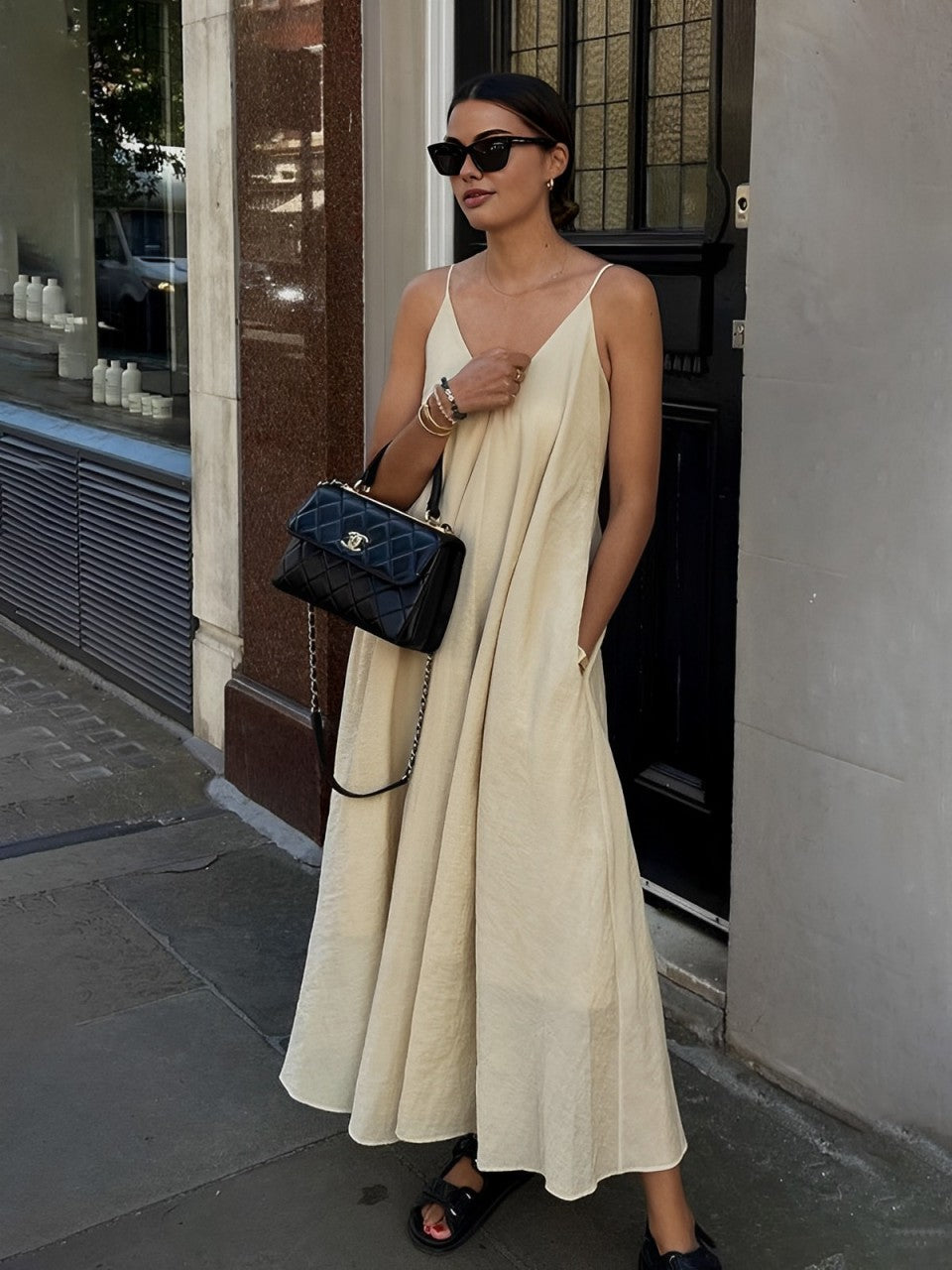 Robe Longue Double Épaisseur Col V