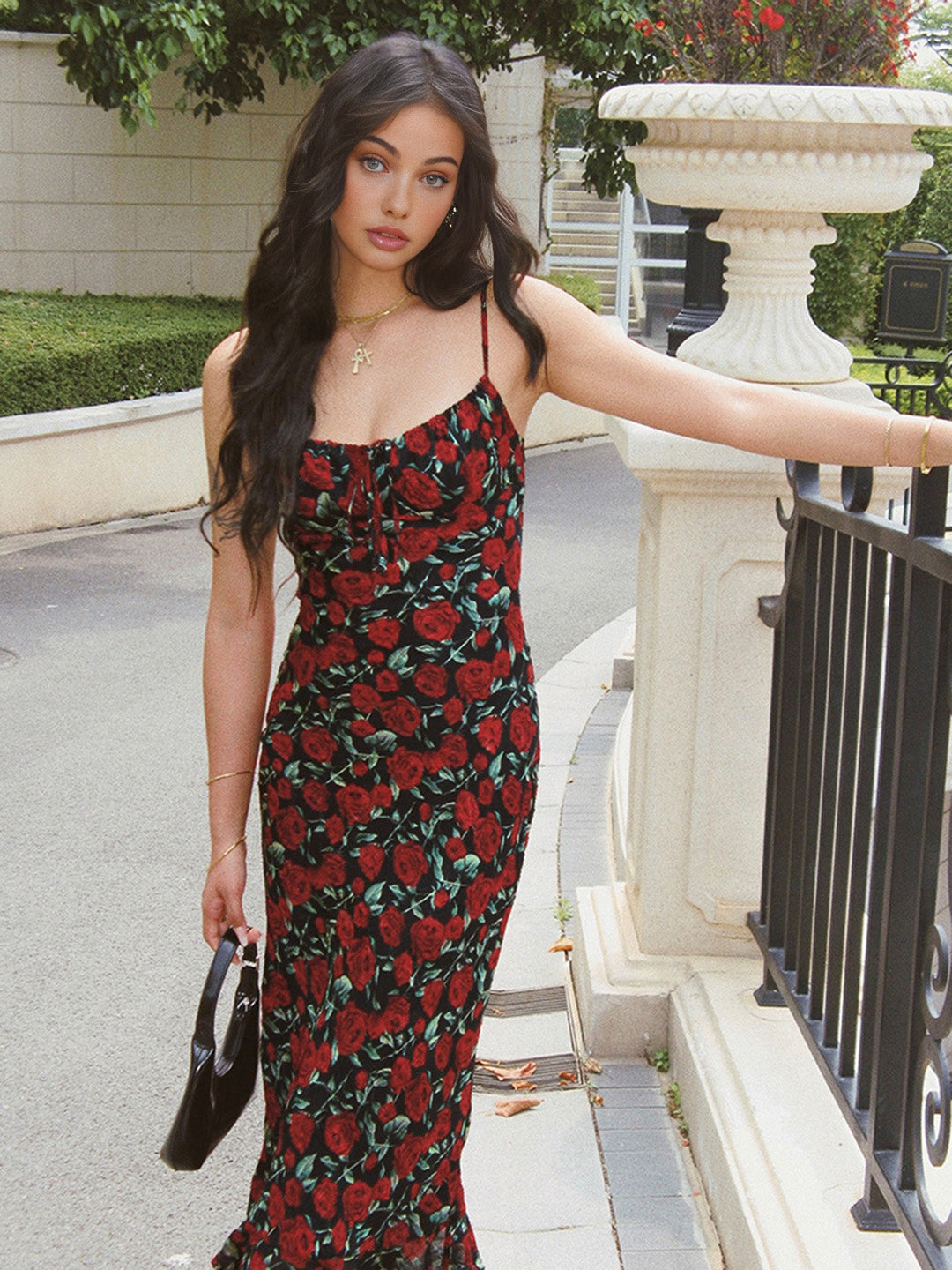 Robe Longue Fleurie Rose Bulgare
