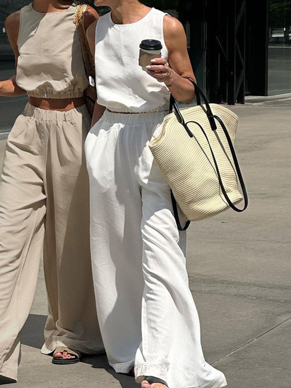 Ensemble Pantalon Fendu Uni Minimaliste