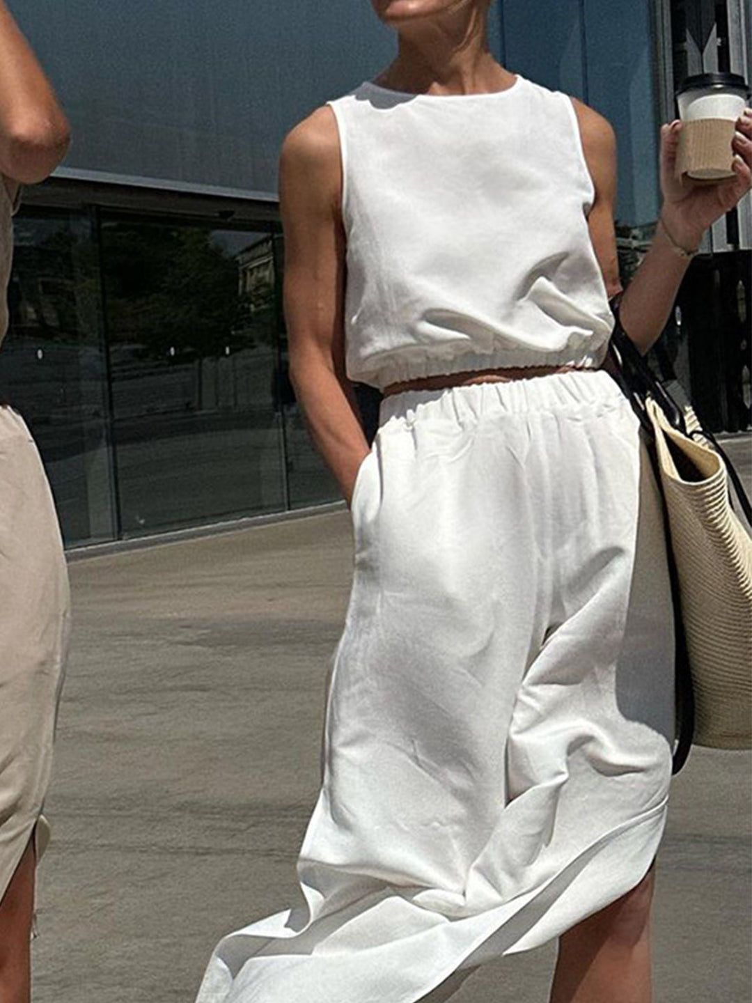 Ensemble Pantalon Fendu Uni Minimaliste