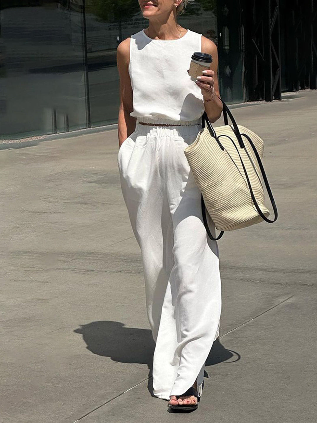 Ensemble Pantalon Fendu Uni Minimaliste