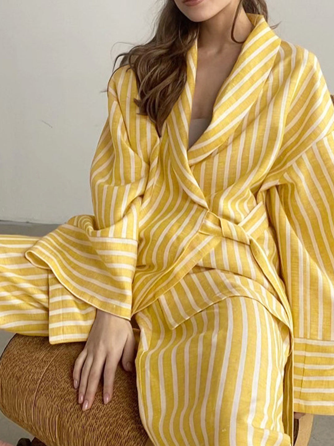 Ensemble Pantalon Rayé Nœud Oversize