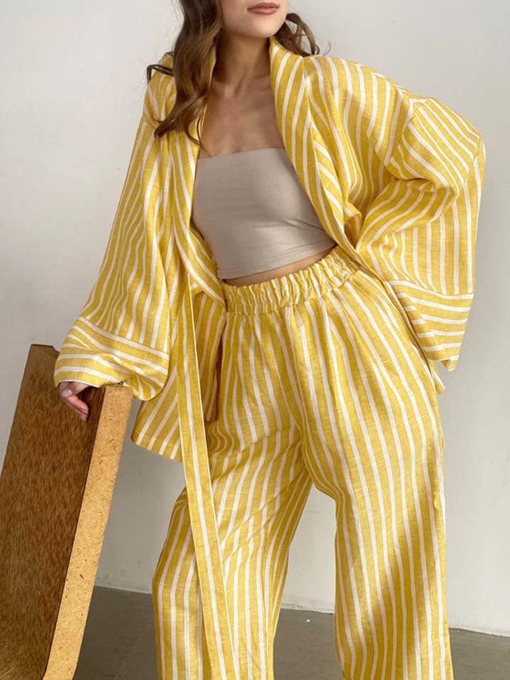 Ensemble Pantalon Rayé Nœud Oversize