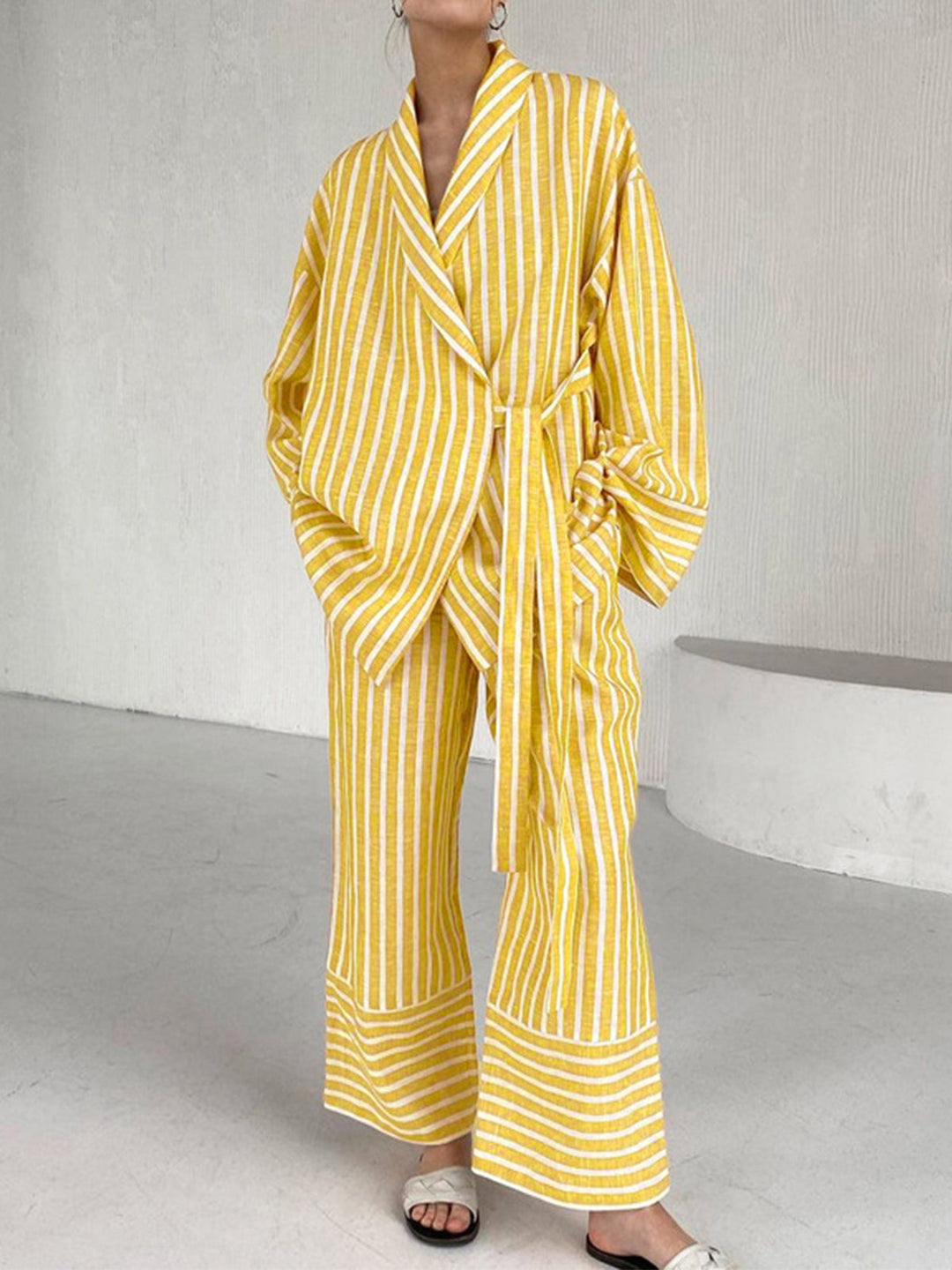 Ensemble Pantalon Rayé Nœud Oversize